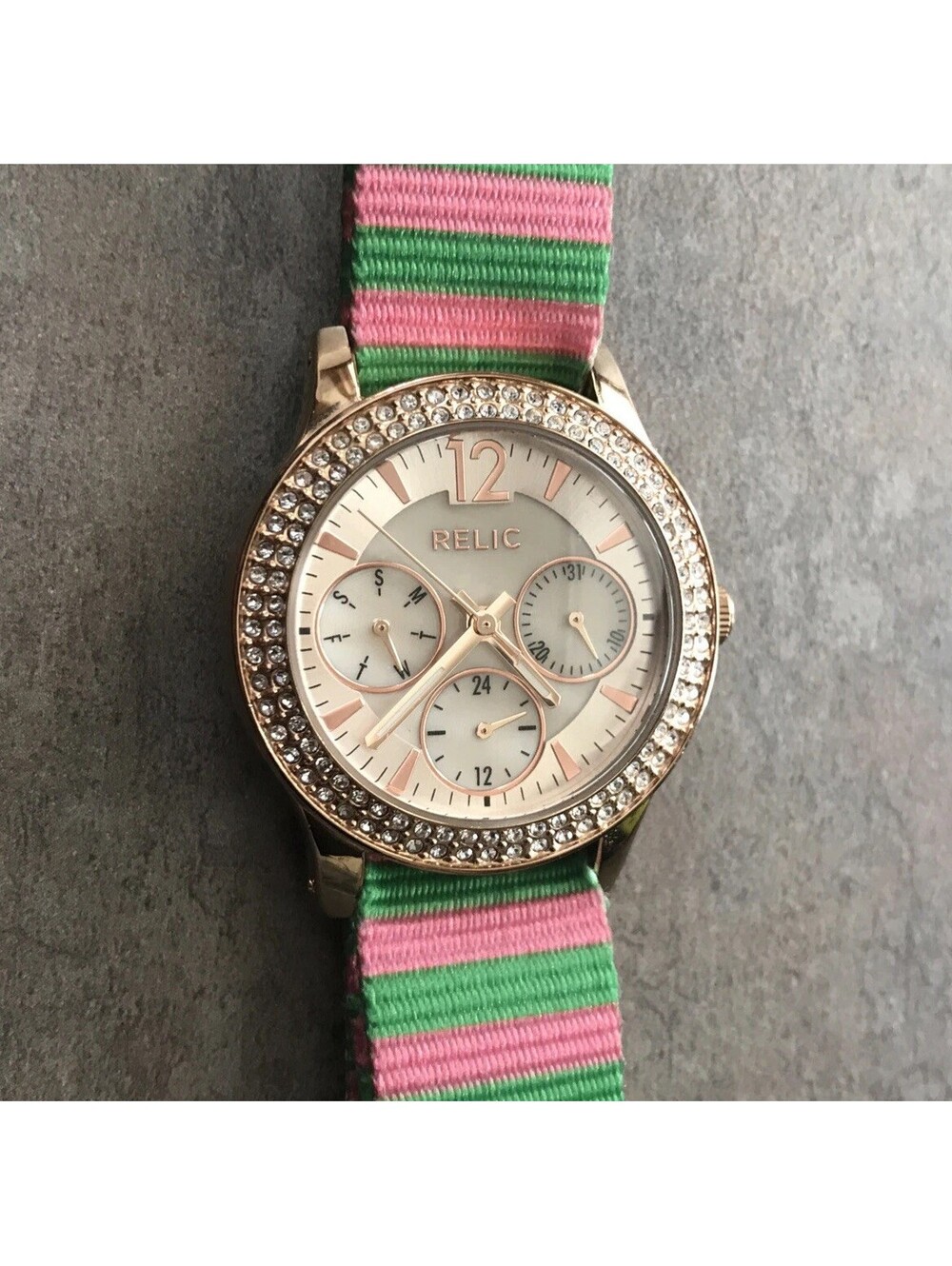 Relic By Fossil ZR15790 Womens Watch Rose Gold Tone Case Calendar Dial BN